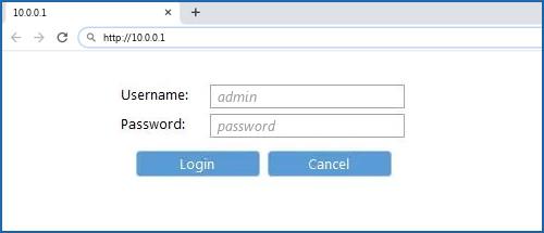 10.0.0.1 default username password