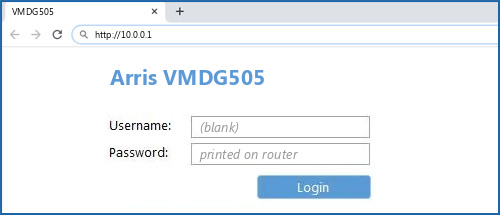 Arris VMDG505 router default login