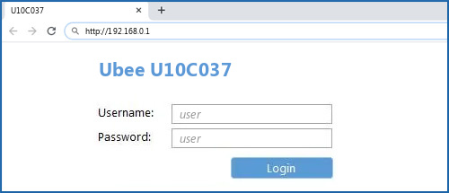 Ubee U10C037 router default login