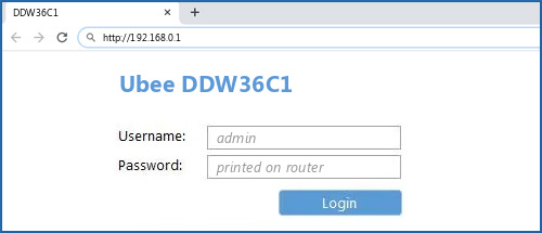Ubee DDW36C1 router default login