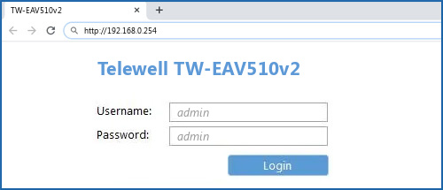 Telewell TW-EAV510v2 router default login