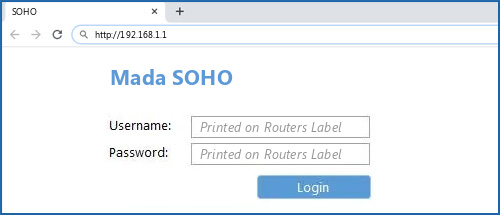 Mada SOHO router default login