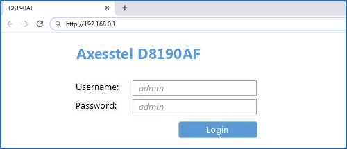 Axesstel D8190AF router default login