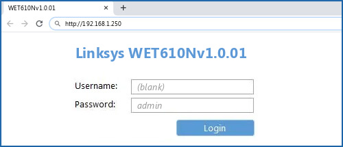 Linksys WET610Nv1.0.01 router default login
