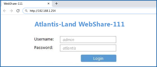 Atlantis-Land WebShare-111 router default login