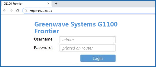 Greenwave Systems G1100 Frontier router default login