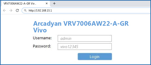 Arcadyan VRV7006AW22-A-GR Vivo router default login