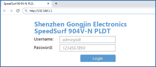 Shenzhen Gongjin Electronics SpeedSurf 904V-N PLDT router default login
