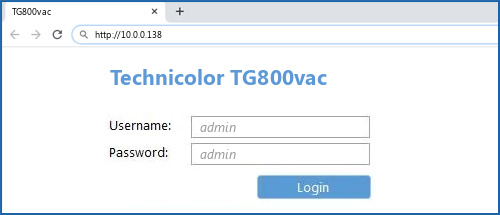 Technicolor TG800vac router default login