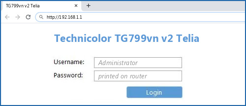 Technicolor TG799vn v2 Telia - Default IP, default username & password