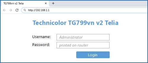 Technicolor TG799vn v2 Telia router default login