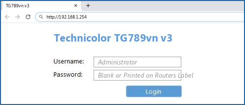 Technicolor TG789vn v3 router default login