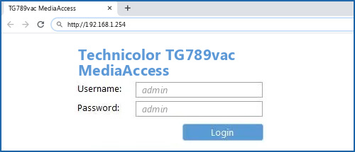 Technicolor TG789vac MediaAccess router default login