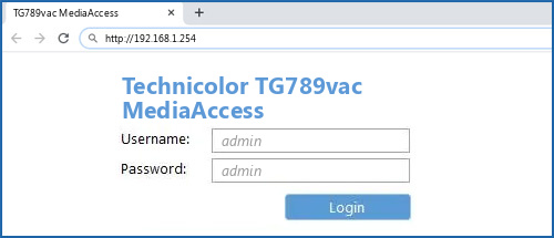 Technicolor TG789vac MediaAccess router default login