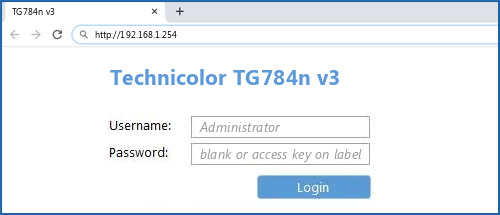 Technicolor TG784n v3 router default login
