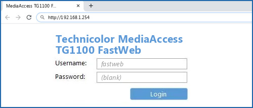Technicolor MediaAccess TG1100 FastWeb router default login