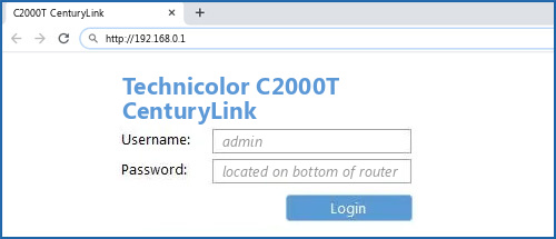 Technicolor C2000T CenturyLink router default login