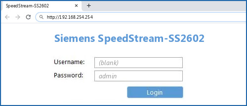 Siemens SpeedStream-SS2602 router default login