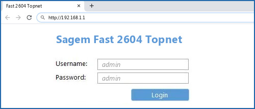 Sagem Fast 2604 Topnet router default login