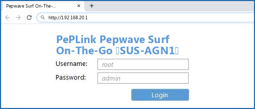 PePLink Pepwave Surf On-The-Go (SUS-AGN1) router default login
