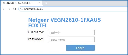 Netgear VEGN2610-1FXAUS FOXTEL router default login