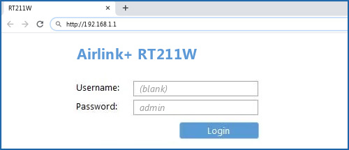 Airlink+ RT211W router default login