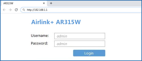 Airlink+ AR315W router default login