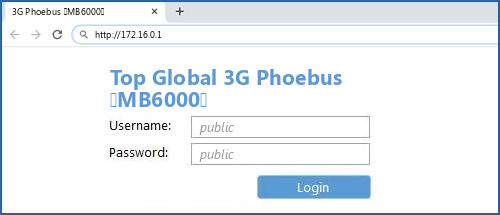 Top Global 3G Phoebus (MB6000) router default login