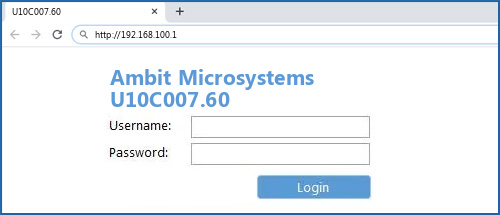 Ambit Microsystems U10C007.60 router default login