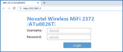 Novatel Wireless MiFi 2372 (ATu0026T) router default login