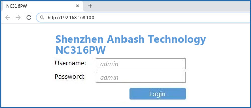 Shenzhen Anbash Technology NC316PW router default login