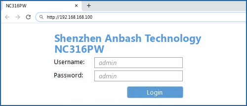 Shenzhen Anbash Technology NC316PW router default login