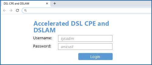 Accelerated DSL CPE and DSLAM router default login
