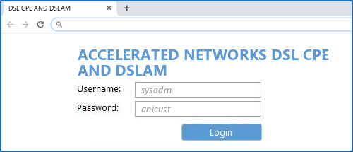 ACCELERATED NETWORKS DSL CPE AND DSLAM router default login