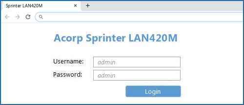 Acorp Sprinter LAN420M router default login