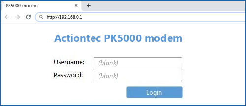 Actiontec PK5000 modem router default login