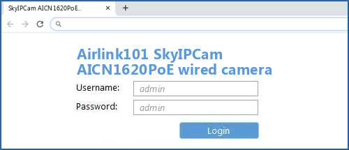 Airlink101 SkyIPCam AICN1620PoE wired camera router default login