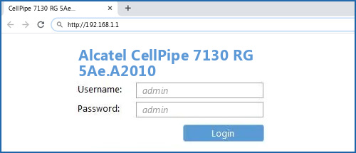 Alcatel CellPipe 7130 RG 5Ae.A2010 router default login