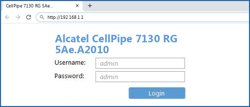 Alcatel CellPipe 7130 RG 5Ae.A2010 router default login