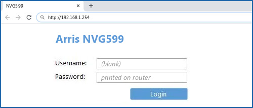 Arris NVG599 router default login