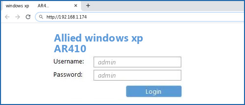 Allied windows xp AR410 router default login