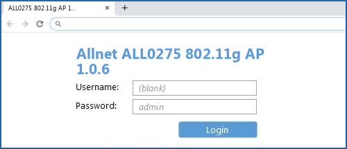 Allnet ALL0275 802.11g AP 1.0.6 router default login