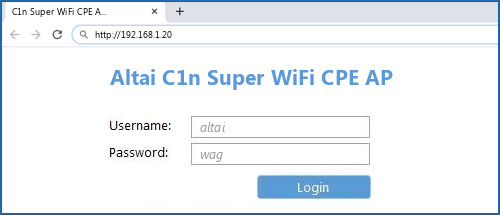 Altai C1n Super WiFi CPE AP router default login