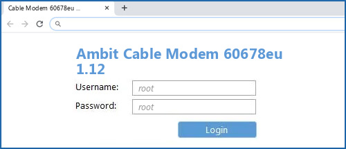 Ambit Cable Modem 60678eu 1.12 router default login