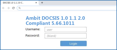 Ambit DOCSIS 1.0 1.1 2.0 Compliant 5.66.1011 router default login