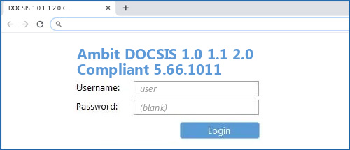 Ambit DOCSIS 1.0 1.1 2.0 Compliant 5.66.1011 router default login