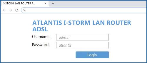 ATLANTIS I-STORM LAN ROUTER ADSL router default login