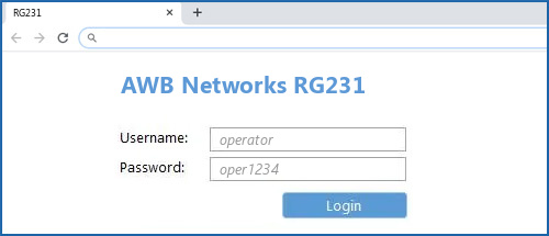 AWB Networks RG231 router default login