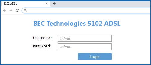 BEC Technologies 5102 ADSL router default login