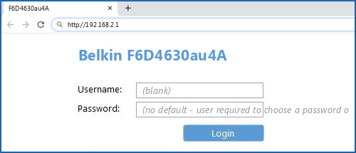 Belkin F6D4630au4A router default login